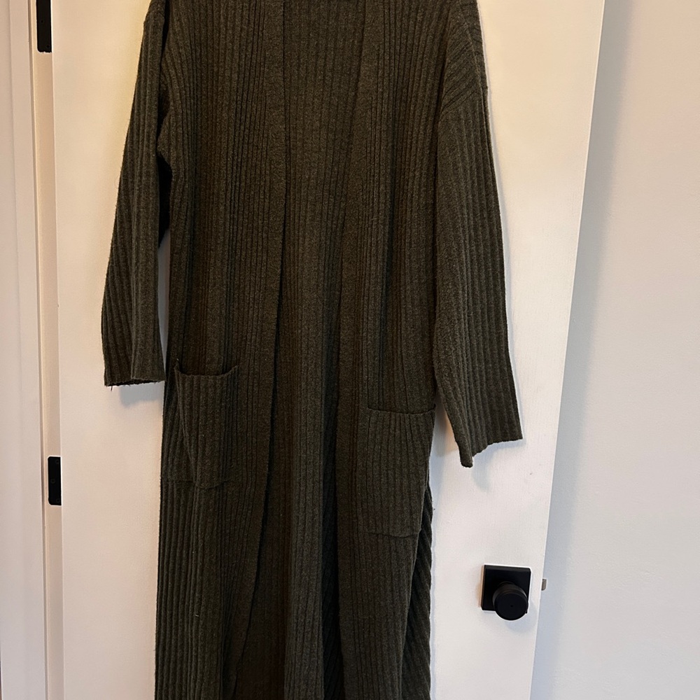 Olive Green Ribbed Long Cardigan Sweater